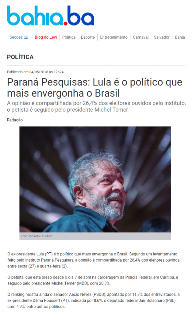 Bahia Ba Divulga Pesquisa Nacional Realizado Pela Paran Pesquisas