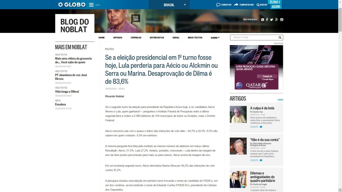 Noblat divulga Pesquisa Nacional 1 Noblat divulga Pesquisa Nacional