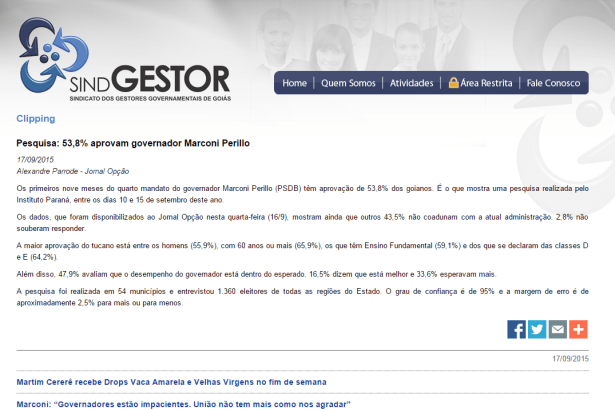 Sindicato dos Gestores Governamentais de Goiás divulga pesquisa realizada no Estado de Goiás