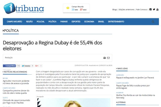 Tribuna do Interior divulga pesquisa realizada na cidade de Campo Mourão