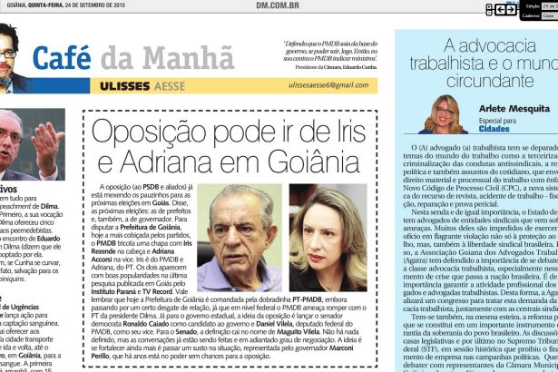 Diário da Manhã comenta pesquisa realizada pelo Instituto Paraná Pesquisas na cidade de Goiânia