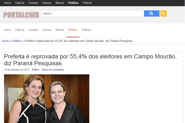 Portal CWB divulga pesquisa de aprovação da Prefeita de Campo Mourão/Pr