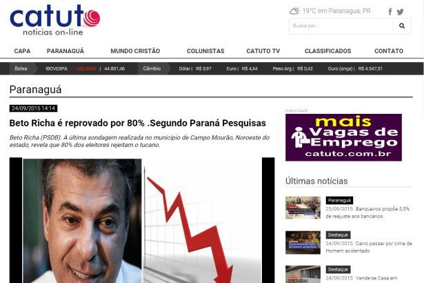 Catuto divulga pesquisa de aprovação do Governador Beto Richa em Campo Mourão/Pr