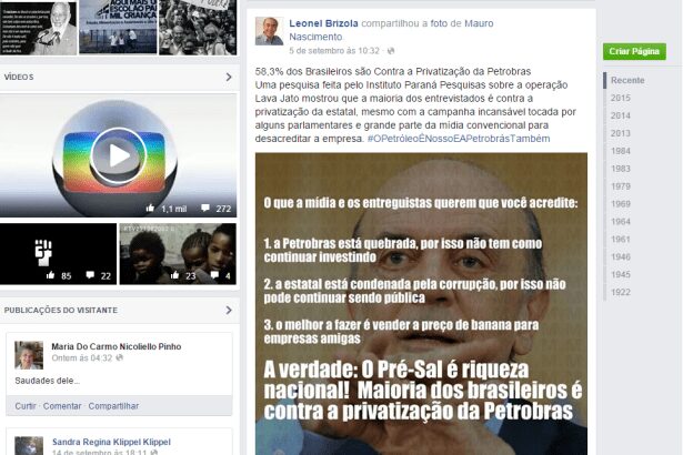 Leonel Brizola comenta em rede social pesquisa sobre privatização da Petrobrás