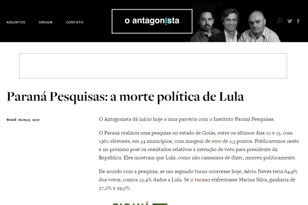 O Antagonista divulga pesquisa de intenção de voto para presidente em Goiás