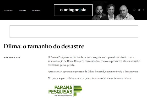 O Antagonista divulga pesquisa sobre aprovação de Dilma em Goiás