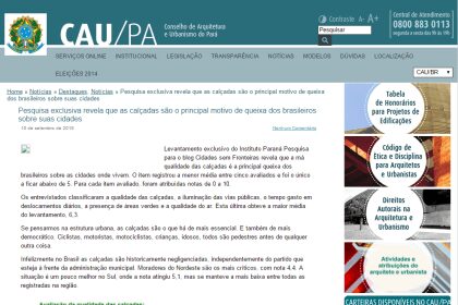 CAU/PA divulga pesquisa sobre avaliação de alguns aspectos da estrutura urbana