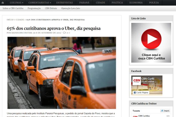 CBN Curitiba divulga pesquisa sobre App Uber