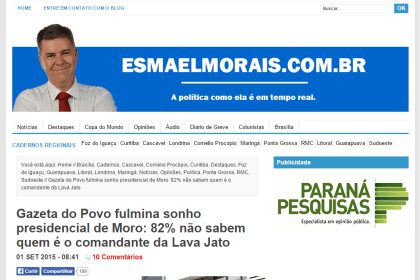 Esmael Morais divulga pesquisa sobre Juiz da Operação Lava Jato