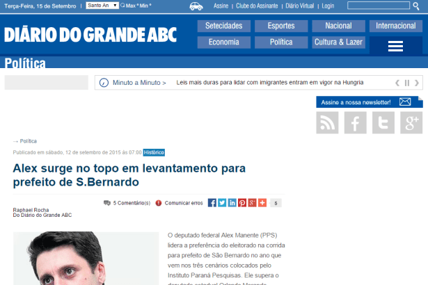 Diário do Grande ABC divulga pesquisa realizada em Santo André/SP e São Bernardo/SP