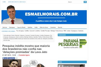 Esmael Morais divulga pesquisa sobre Operação Lava Jato
