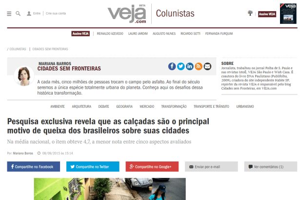 Veja.com divulga pesquisa sobre avaliação de alguns aspectos da estrutura urbana