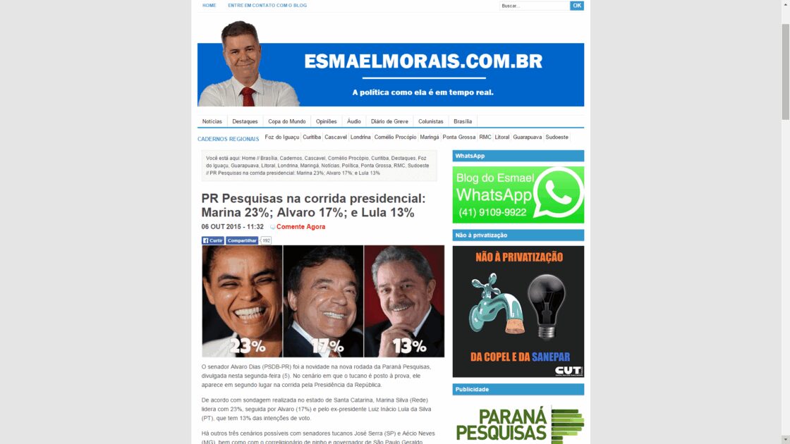 Esmael Morais divulga pesquisa de intenção de voto dos catarinenses para Eleições Presidenciais
