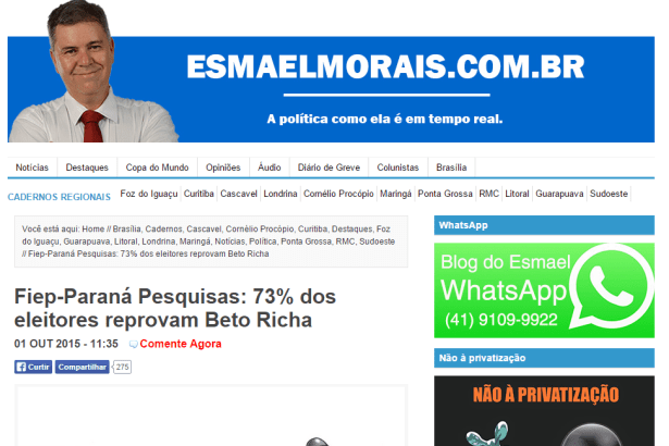 Esmael Morais divulga pesquisa de avaliação dos governos Federal e Estadual encomendada pela FIEP