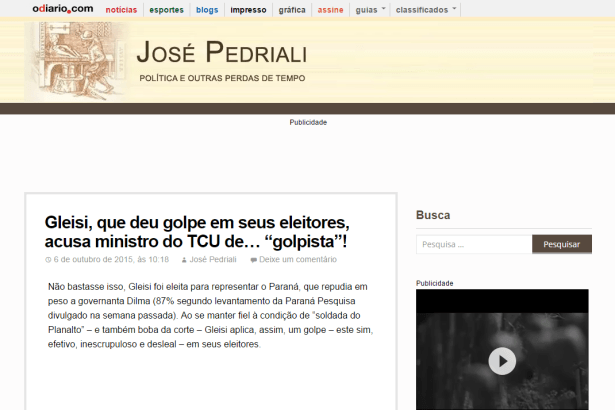 José Pedriali, O Diário, comenta pesquisa de aprovação da Presidente Dilma no Estado do Paraná