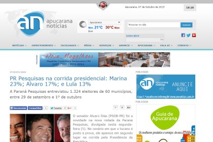 Apucarana Notícias divulga pesquisa de intenção de voto dos catarinenses para Eleições Presidenciais