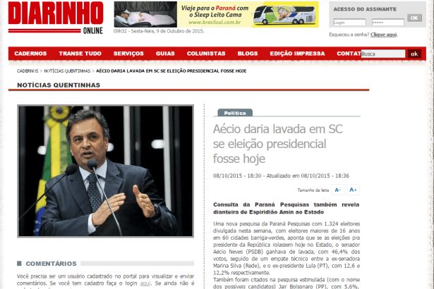Diarinho OnLine divulga pesquisa realizada no Estado de Santa Catrina