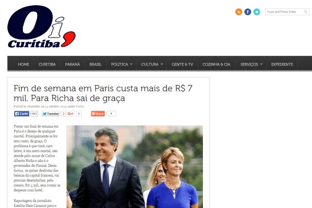Jornal Oi, Curitiba comenta pesquisa de aprovação do Governador Beto Richa no Paraná