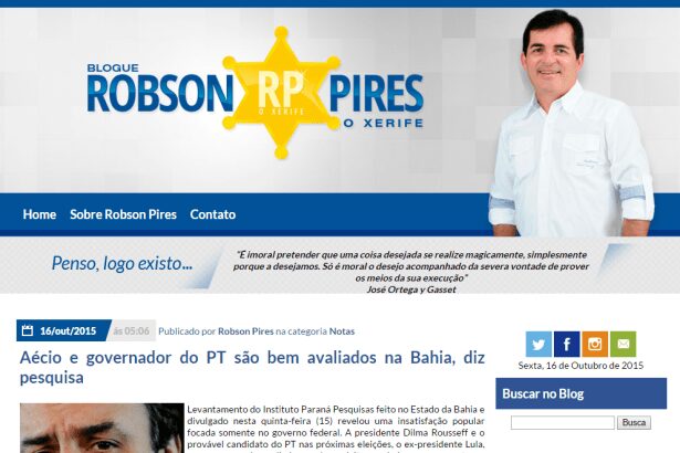 Blog Robson Pires divulga pesquisa de intenção de voto dos baianos para Eleições Presidenciais