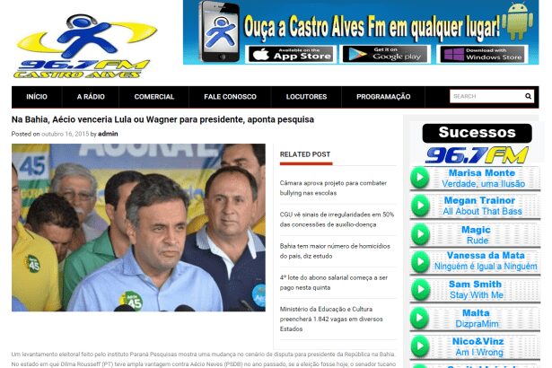 Rádio Castro Alves FM divulga pesquisa de intenção de voto dos baianos para Eleições Presidenciais