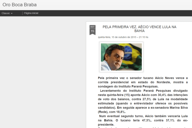 Blog Oro Boca Braba divulga pesquisa de intenção de voto para Eleições Presidenciais na Bahia