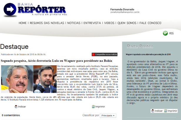 Bahia Repórter divulga pesquisa realizada no Estado da Bahia