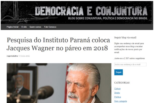 Blog Democracia e Conjuntura divulga pesquisa realizada no Estado da Bahia