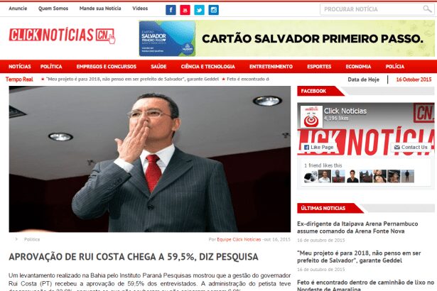 Portal Click Notícias divulga aprovação do Governador Rui Costa na Bahia