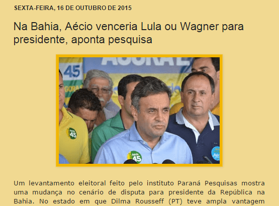 Blog Amarelinho 10 divulga intenção de voto dos baianos para Presidente