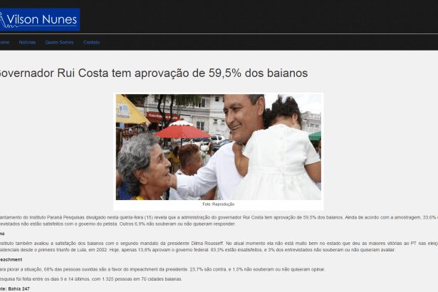 Vilson Nunes divulga avaliação do Governador Rui Costa