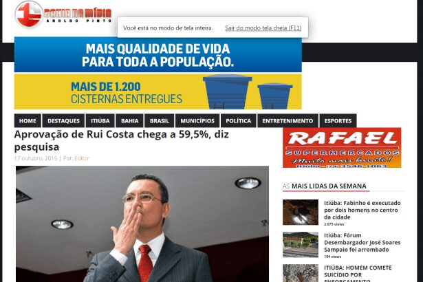 Portal Bahia na Mídia divulga aprovação do Governador Rui Costa