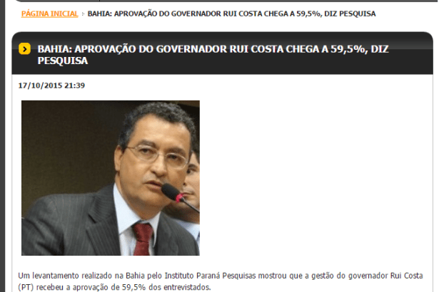 Formosa News divulga pesquisa de aprovação do Governador Rui Costa