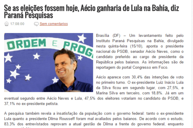 Blog Políticos de Ibicaraí divulga intenção de voto dos baianos para Eleições Presidenciais