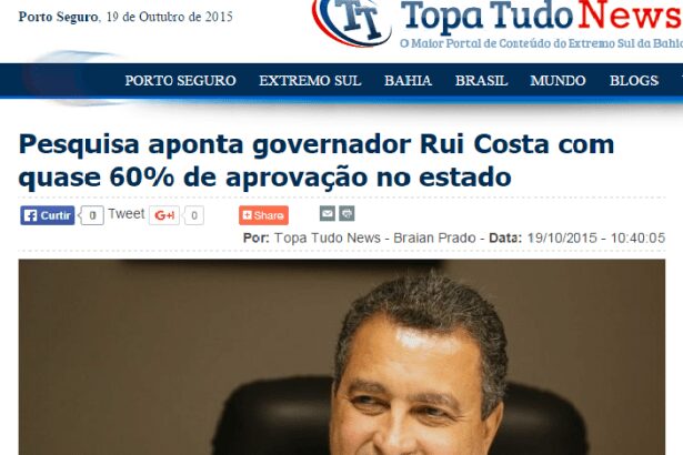 Topa Tudo News divulga avaliação do Governador Rui Costa