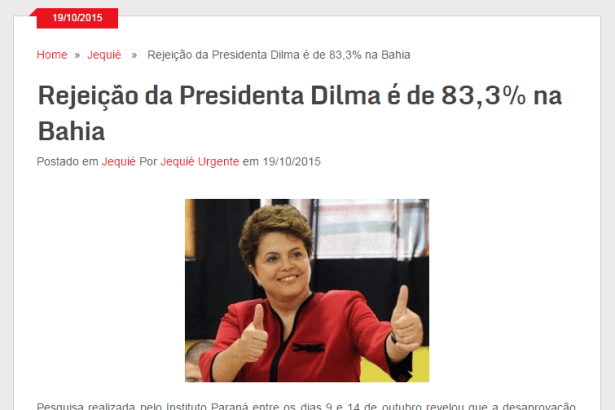 Jequié Urgente divulga aprovação do Governo de Dilma Rousseff no Estado da Bahia