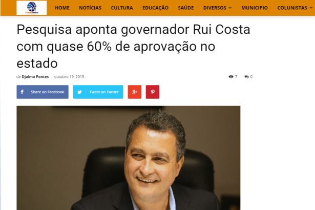 Cabrália Notícia divulga aprovação do Governador Rui Costa