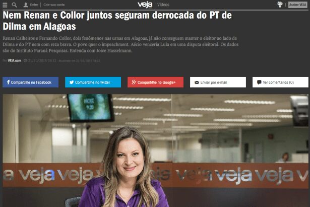 Joice Hasselmann, Veja.com, divulga pesquisa realizada no Estado de Alagoas