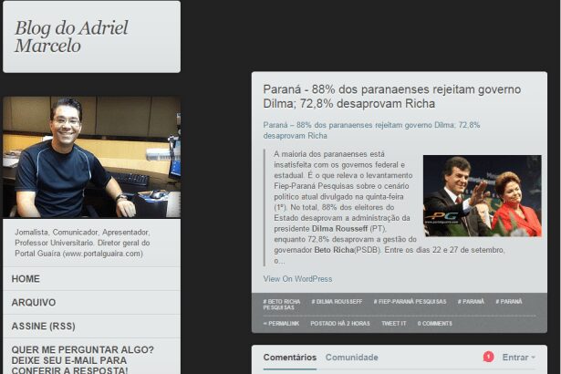 Blog do Adriel Marcelo divulga popularidade dos governantes no Estado do Paraná