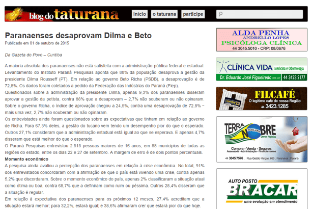 Blog do Taturana divulga pesquisa realizada no Estado do Paraná