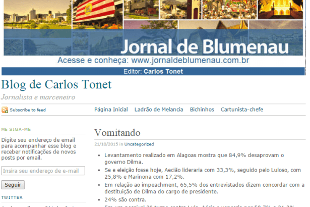 Jornal de Blumenau, por Carlos Tonet, divulga aprovação do Governo Dilma no Estado de Alagoas