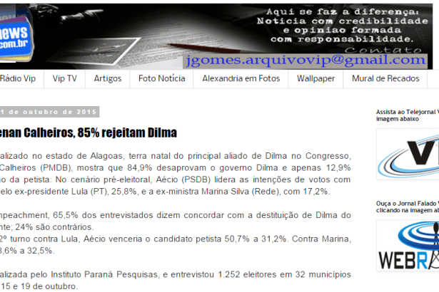 Arquivo Vip News divulga aprovação do Governo Dilma em Alagoas