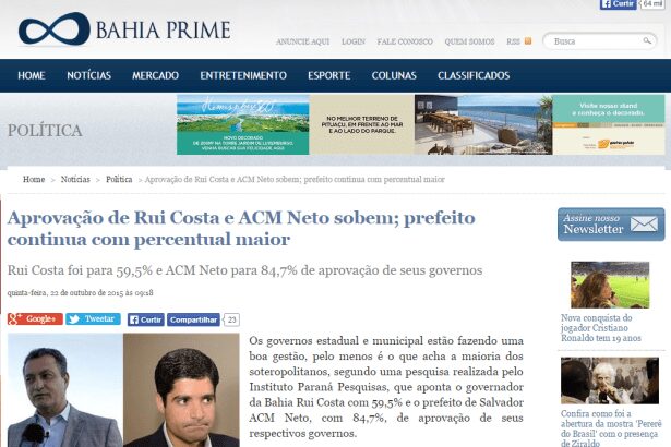 Bahia Prime divulga avaliação dos Governos Estadual e Municipal de Salvador