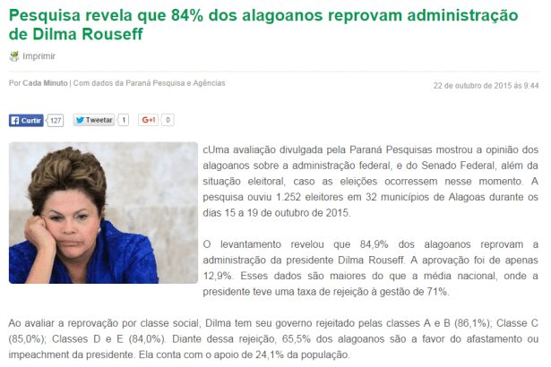 Radar 89 divulga avaliação da administração da Presidente Dilma em Alagoas
