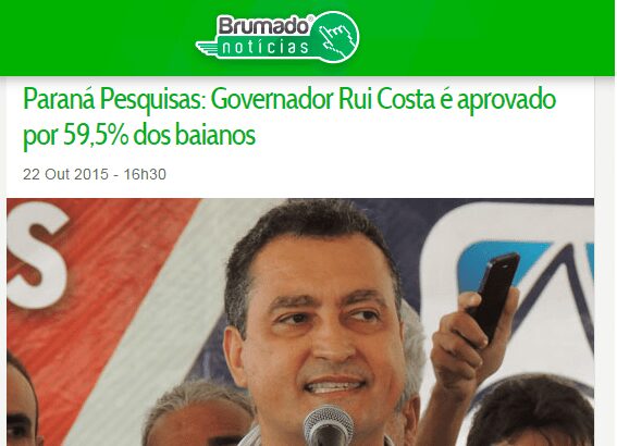 Brumado Notícias divulga aprovação do Governador Rui Costa