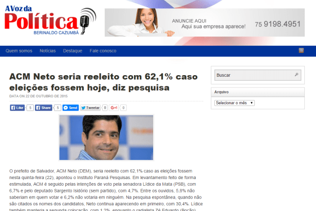 A Voz da Política divulga intenção de voto para Prefeitura de Salvador