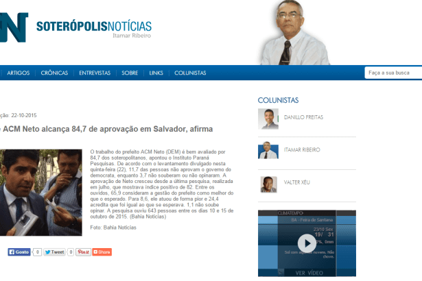 Soterópolis Notícias divulga aprovação de ACM Neto