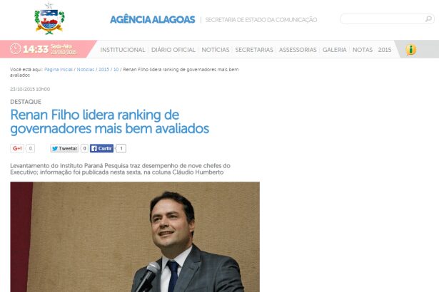 Agência Alagoas, Secretaria de Estado da Comunicação, divulga pesquisa dos Governadores melhor e pior avaliados