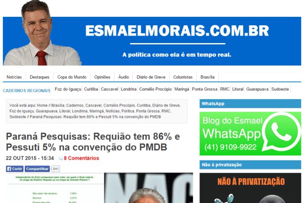 Esmael Morais divulga intenção de voto para Convenção Estadual do PMDB-PR
