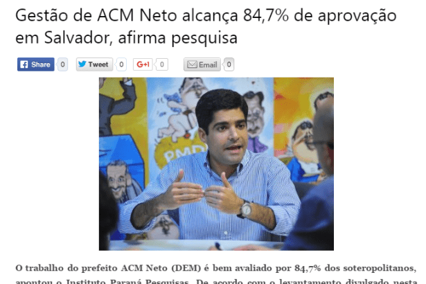 Guanabi Notícias divulga aprovação do Prefeito ACM Neto em Salvador
