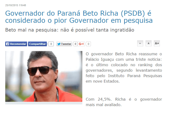 Apucarana Notícias divulga pesquisa dos Governadores melhor e pior avaliados